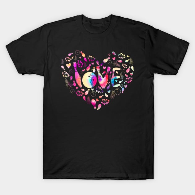 Tie Dye Love Bowling Heart T-Shirt by NatalitaJK